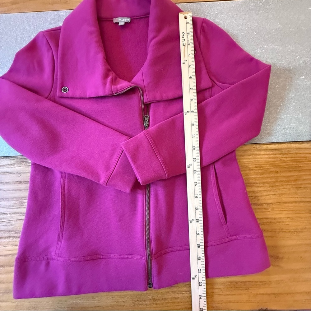 Talbots Petite Magenta Pink Asymmetrical Zip Fleece Moto Jacket Size MP - Picture 11 of 12